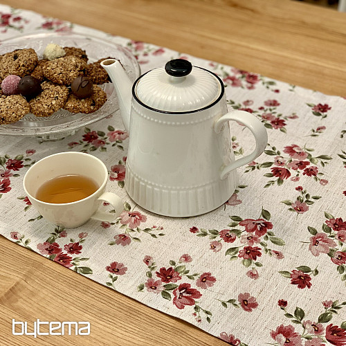 Tovaglia e sciarpa FIORI LINO rosso