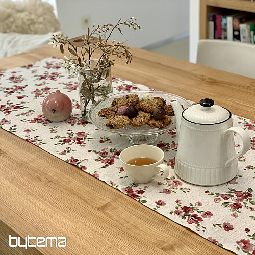 Tovaglia e sciarpa FIORI LINO rosso