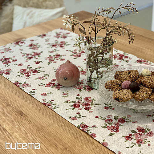 Tovaglia e sciarpa FIORI LINO rosso