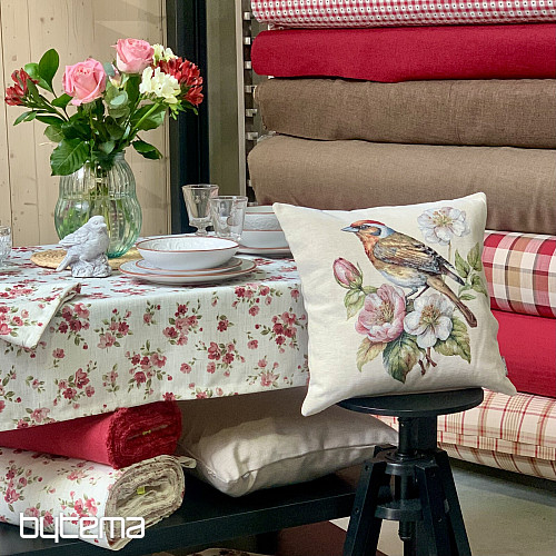 Tovaglia e sciarpa FIORI LINO rosso