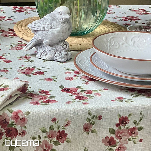 Tovaglia e sciarpa FIORI LINO rosso