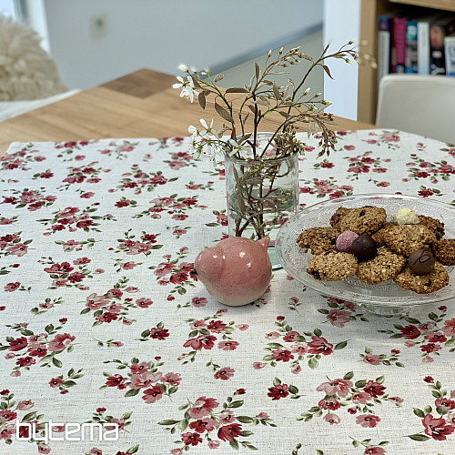 Tovaglia e sciarpa FIORI LINO rosso