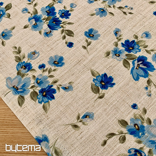 Tovaglia e sciarpa FIORI LINO blu