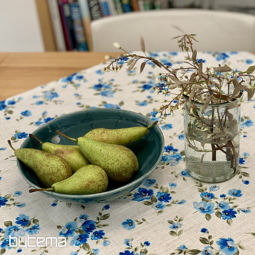 Tovaglia e sciarpa FIORI LINO blu