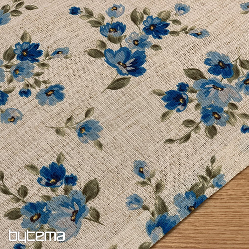 Tovaglia e sciarpa FIORI LINO blu