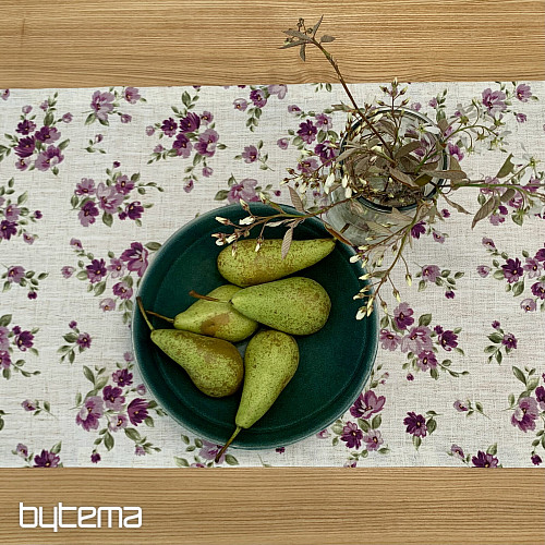 Tovaglia e sciarpa FIORI LINO viola