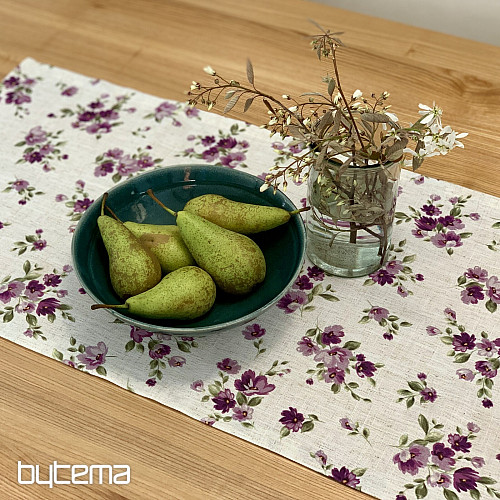 Tovaglia e sciarpa FIORI LINO viola