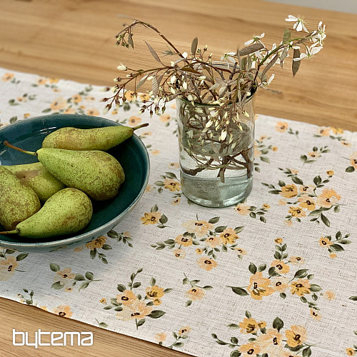 Tovaglia e sciarpa FIORI LINO giallo