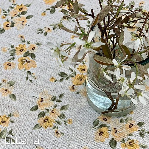 Tovaglia e sciarpa FIORI LINO giallo