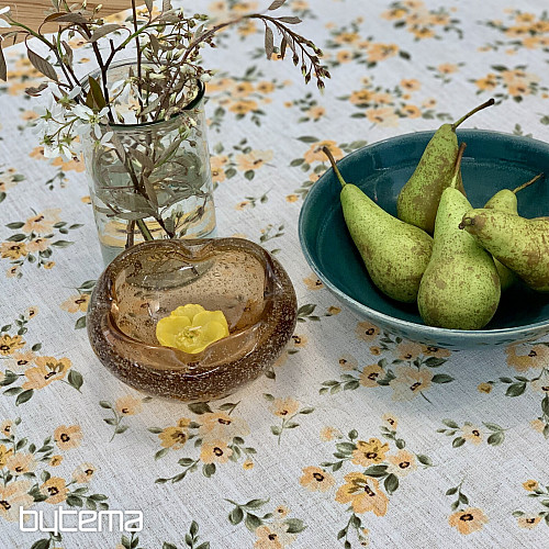 Tovaglia e sciarpa FIORI LINO giallo