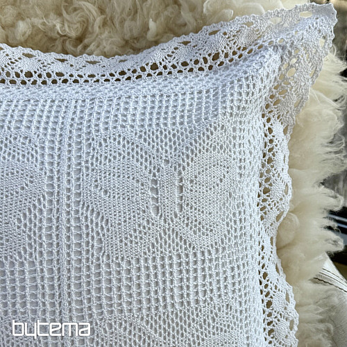 Federa decorativa con pizzo e farfalla, bianca