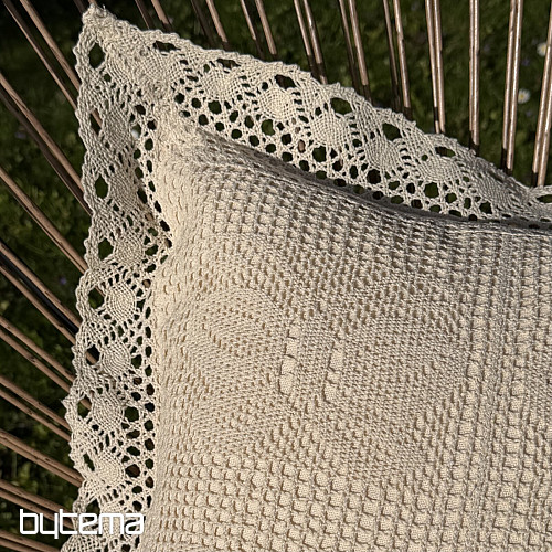 Federa decorativa con pizzo e farfalla beige