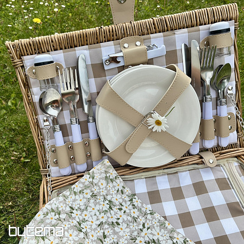 Cestino da picnic GARDEN a quadri beige per 4 persone