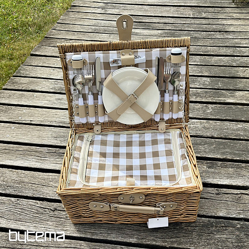 Cestino da picnic GARDEN a quadri beige per 4 persone