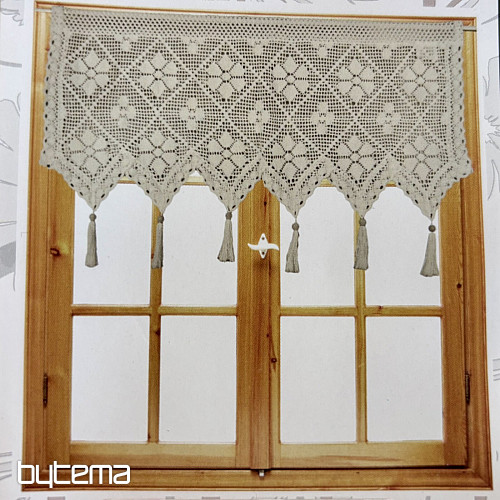 Tenda in vetro colorato rifinita, pizzo all'uncinetto beige