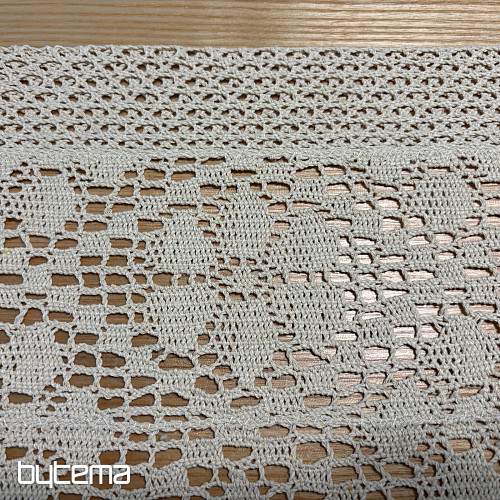 Tenda in vetro colorato rifinita, pizzo all'uncinetto beige