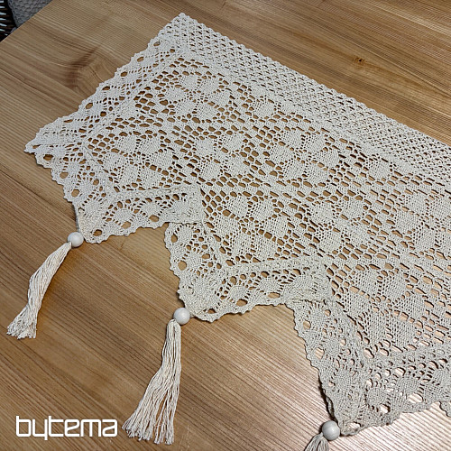 Tenda in vetro colorato rifinita, pizzo all'uncinetto beige