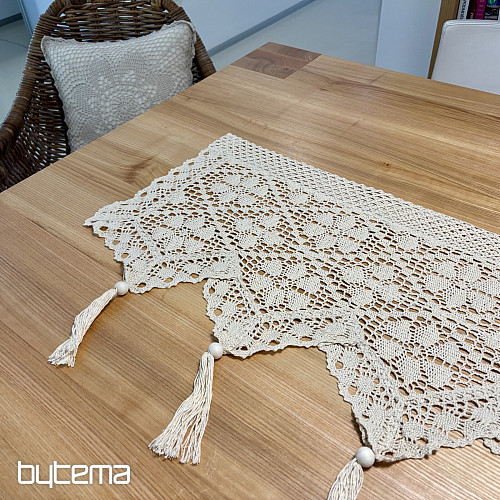 Tenda in vetro colorato rifinita, pizzo all'uncinetto beige
