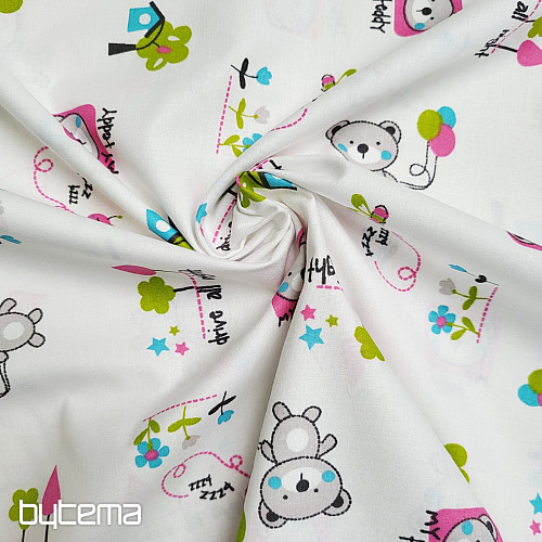 Tessuto per bambini ORSETTO rosa verde