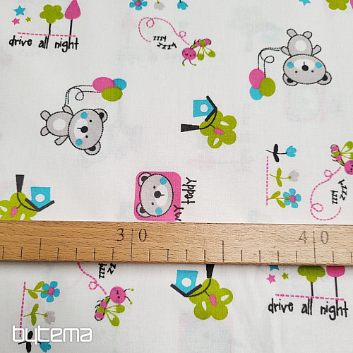 Tessuto per bambini ORSETTO rosa verde