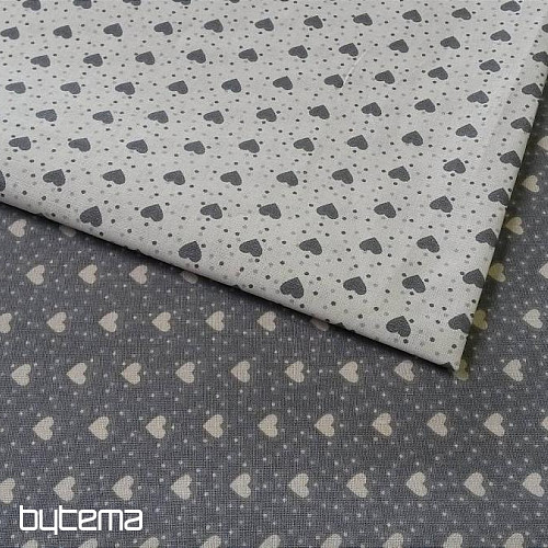 Tessuto in cotone MINI HEART 05 crema, cuore grigio