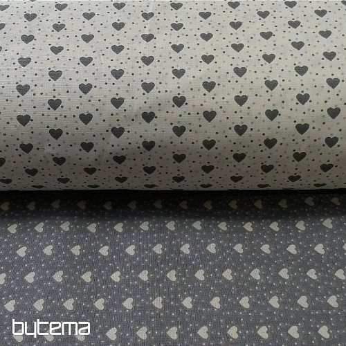 Tessuto in cotone MINI HEART 05 crema, cuore grigio