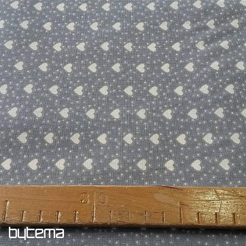Tessuto in cotone MINI HEART 05 crema, cuore grigio