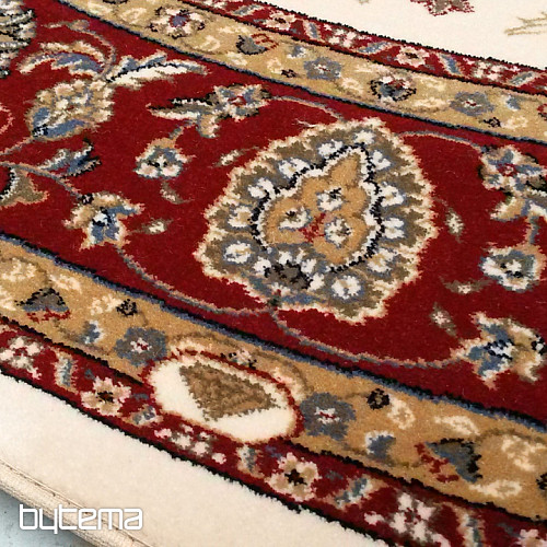 Tappeto rotondo in lana ORIENT crema, finiture bordeaux