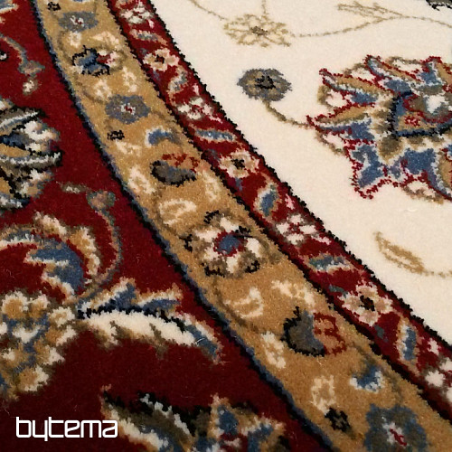 Tappeto rotondo in lana ORIENT crema, finiture bordeaux
