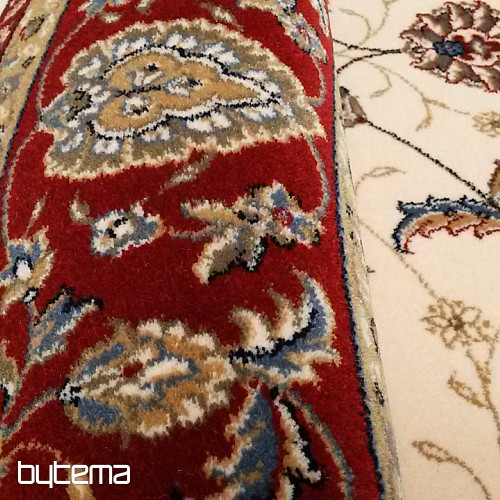 Tappeto rotondo in lana ORIENT crema, finiture bordeaux