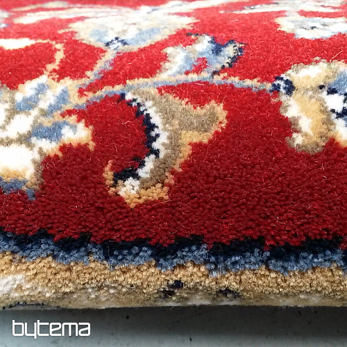 Tappeto rotondo in lana ORIENT crema, finiture bordeaux