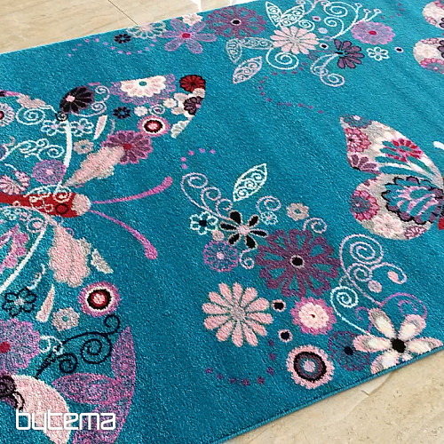 Tappeto per bambini BELLA Farfalle turchese