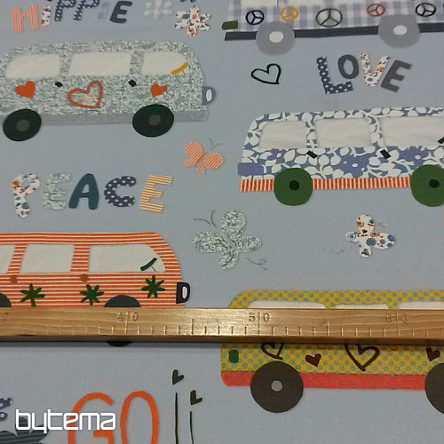 Tessuto decorativo per bambini HIPPIE CARS blu
