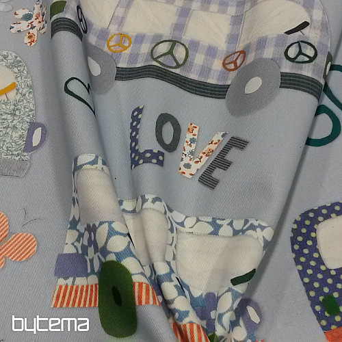 Tessuto decorativo per bambini HIPPIE CARS blu