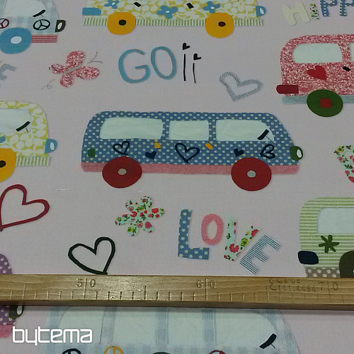 Tessuto decorativo per bambini HIPPIE CARS rosa