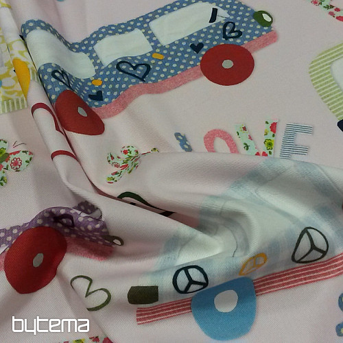Tessuto decorativo per bambini HIPPIE CARS rosa