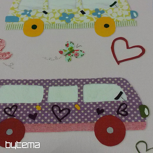 Tessuto decorativo per bambini HIPPIE CARS rosa