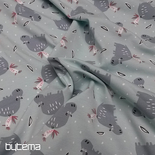 Stampa in maglia di cotone HIPPO HIPIZ mentolo
