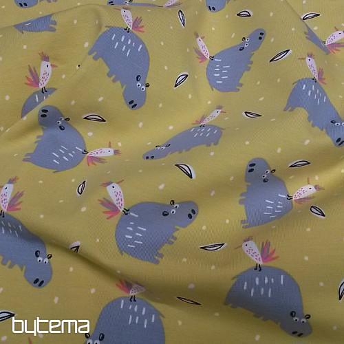 Maglia di cotone stampa HIPPO HIPIZ giallo