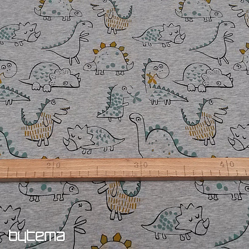 Maglia di cotone con stampa DINOSAURO grigia
