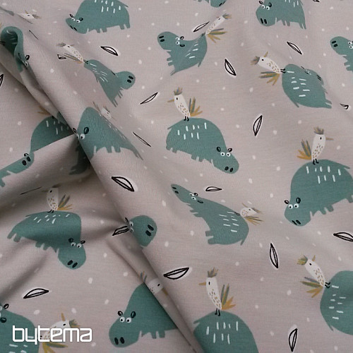 Maglia di cotone stampa HIPPO HIPIZ di colore grigio