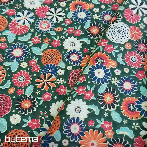 Tessuto di cotone MISAKI fiori verdi