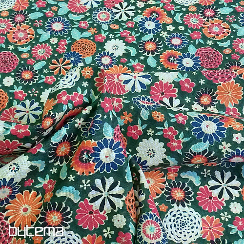 Tessuto di cotone MISAKI fiori verdi