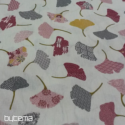 Tessuto di cotone GINKO foglie panna