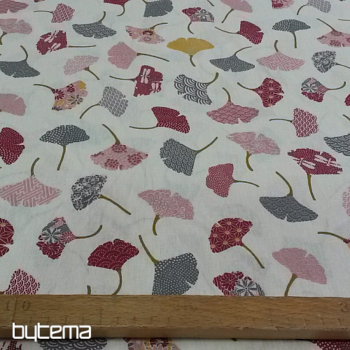 Tessuto di cotone GINKO foglie panna