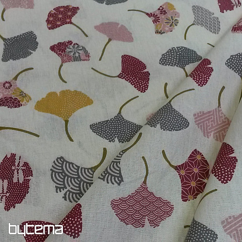 Tessuto di cotone GINKO foglie panna
