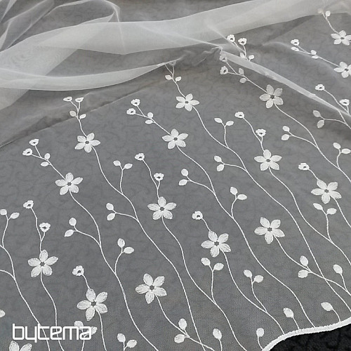 Tenda di lusso ricamata GERSTER 11666 fiori bianchi