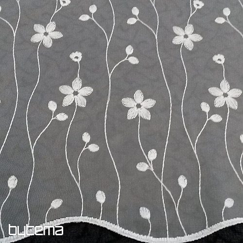 Tenda di lusso ricamata GERSTER 11666 fiori bianchi