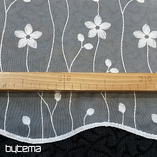 Tenda di lusso ricamata GERSTER 11666 fiori bianchi