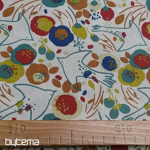 Tessuto di cotone UCCELLI E FIORI